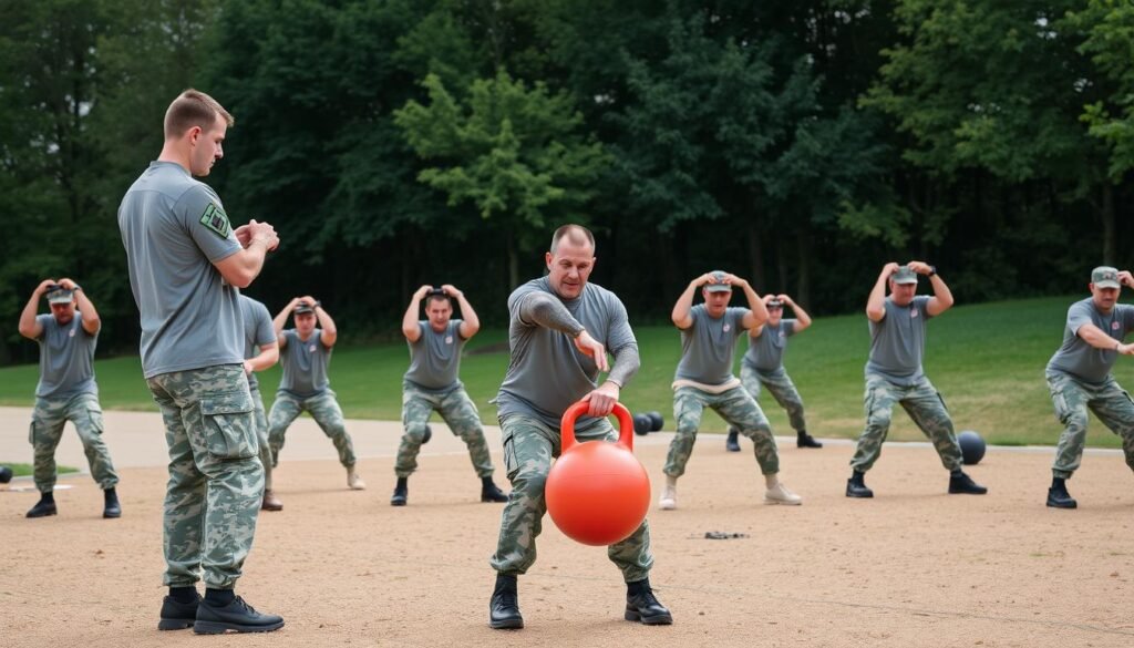 Army physical training focusing on strength exercises