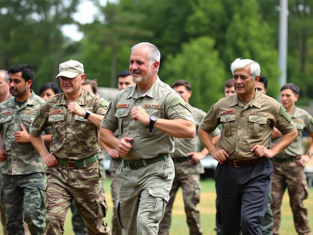 Army soldiers in various age groups demonstrating physical fitness
