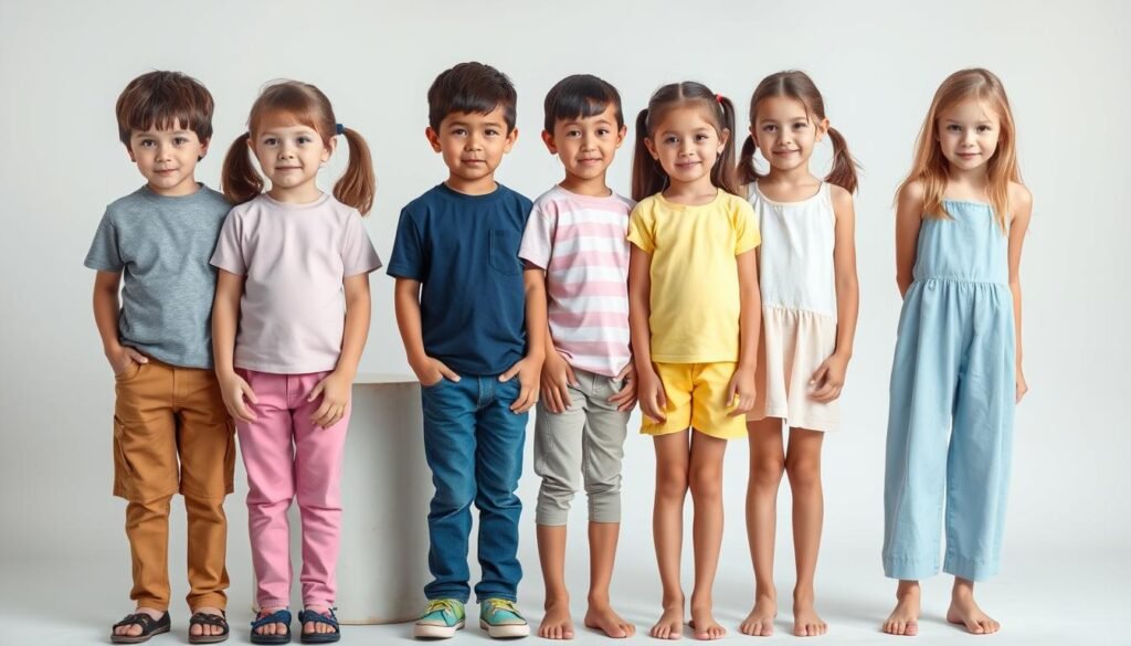 Boys and girls of same age with different body compositions for BMI Calculator Child