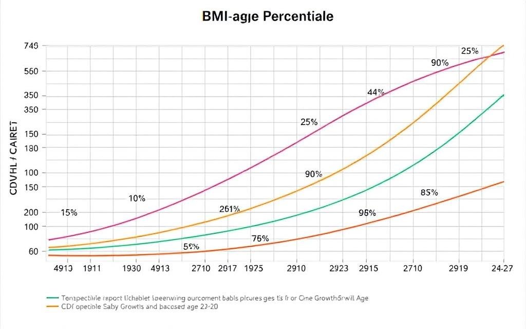 Child BMI percentile growth charts showing curves for different ages Child BMI percentile growth charts showing curves for different ages