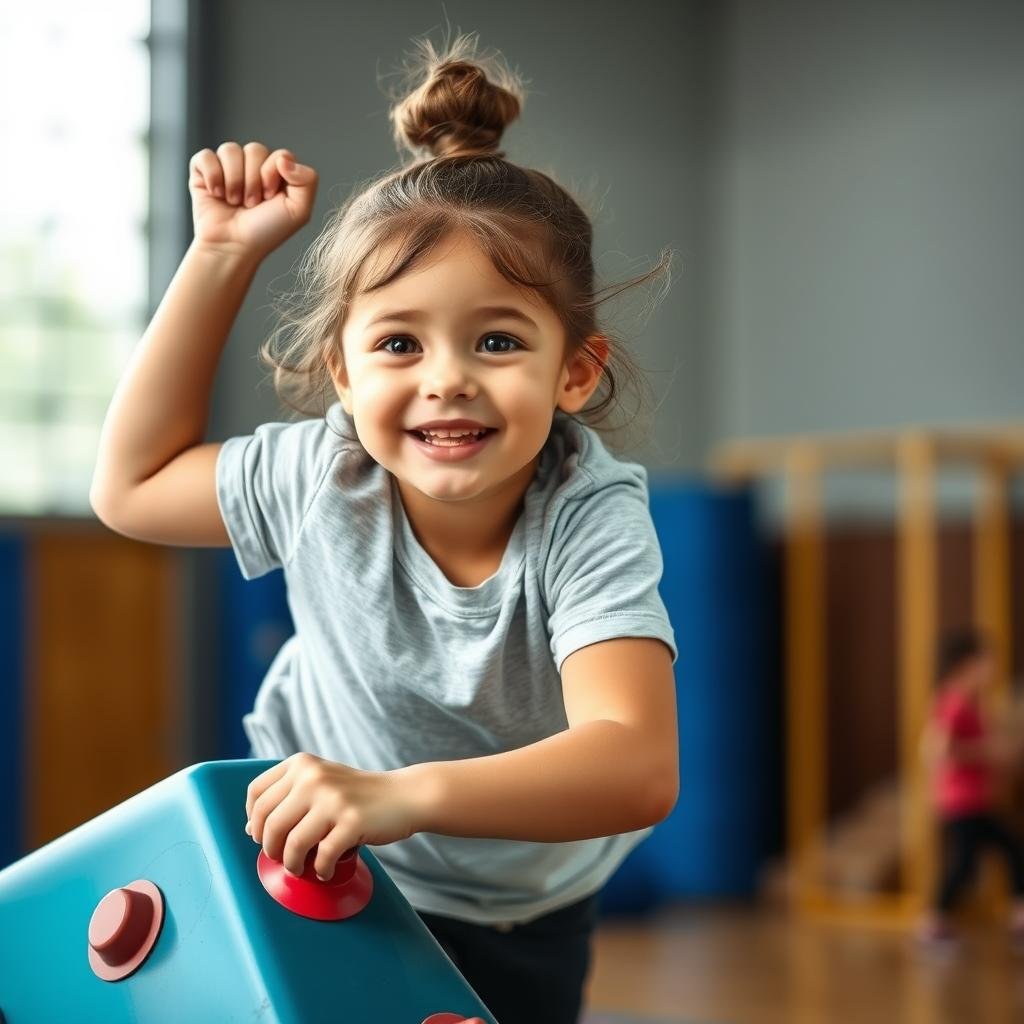 Child participating in fitness activity showing improved physical abilities Child participating in fitness activity showing improved physical abilities
