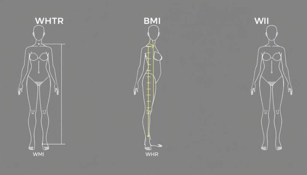 Comparison of different body measurement methods including waist to height ratio, BMI, and waist-hip ratio Comparison of different body measurement methods including waist to height ratio, BMI, and waist-hip ratio