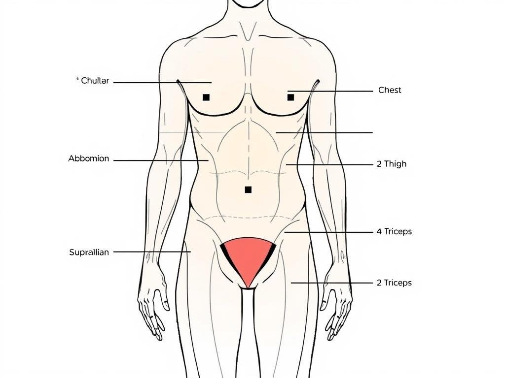 Diagram showing skinfold measurement sites Diagram showing skinfold measurement sites