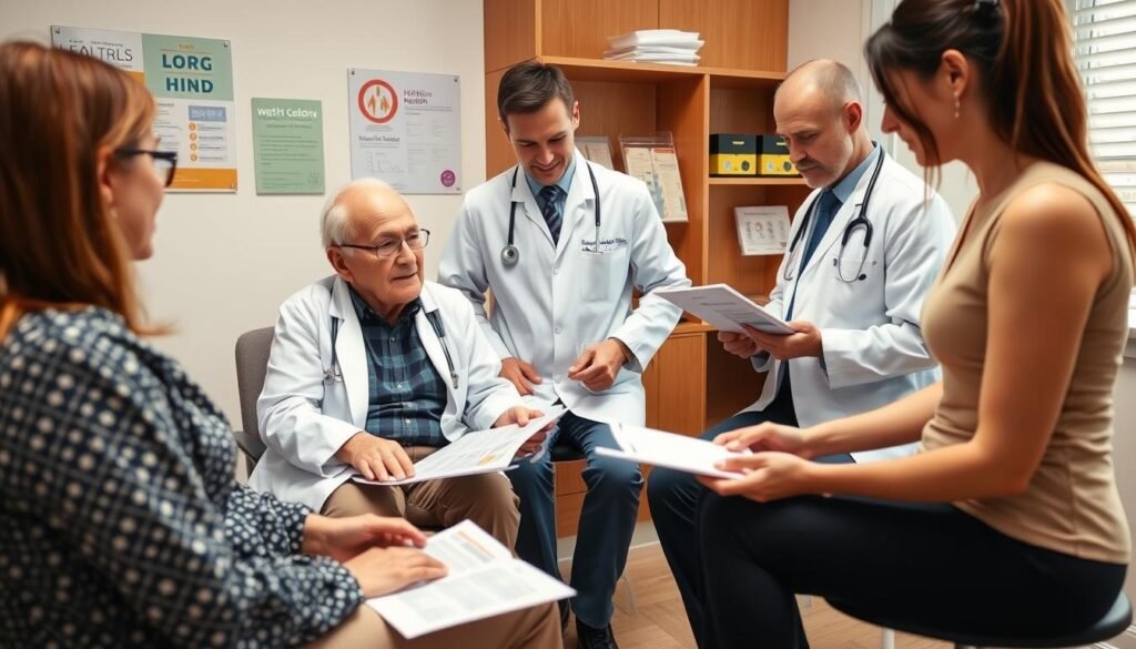 Elderly patient consulting with healthcare team about weight management