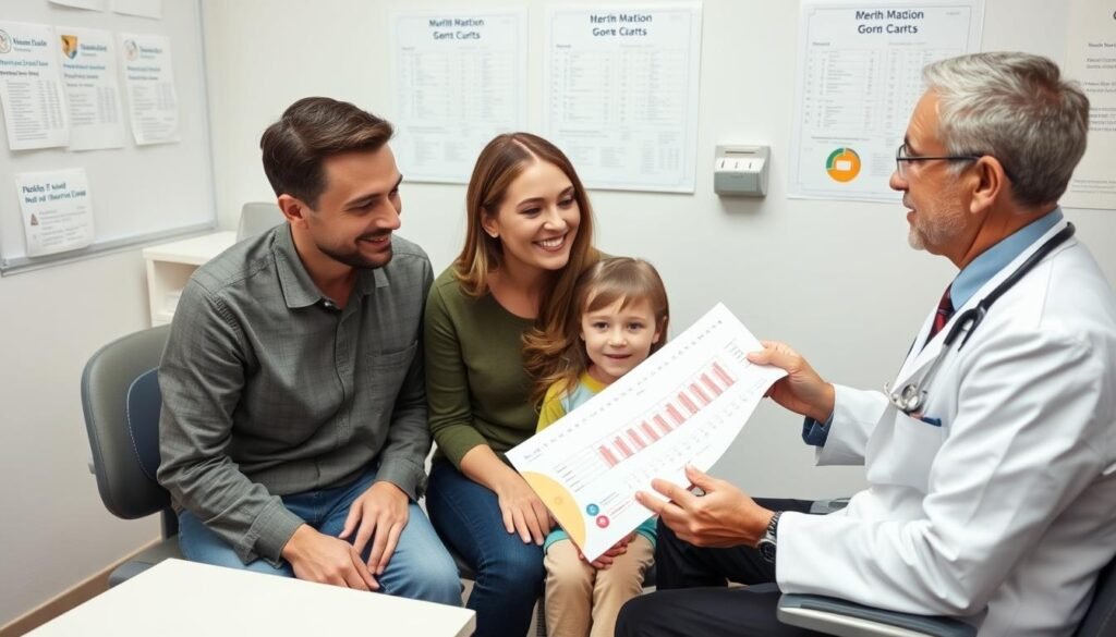 Family consulting with pediatrician about BMI Calculator Child results