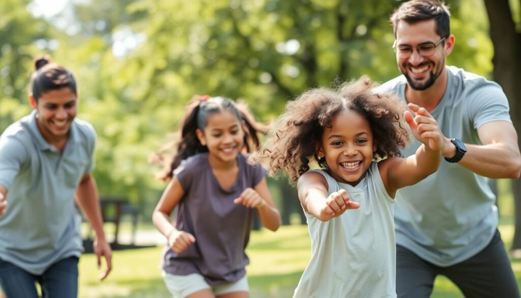 Family enjoying outdoor physical activity together Family enjoying outdoor physical activity together