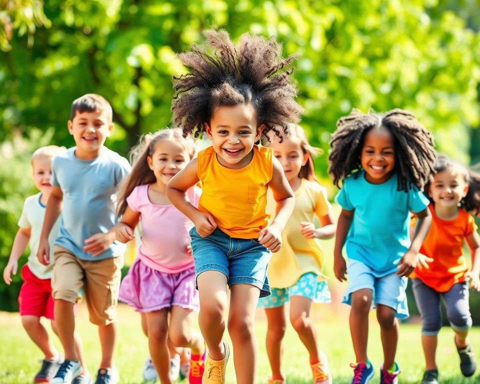 Happy, healthy children of different ages playing outdoors Happy, healthy children of different ages playing outdoors