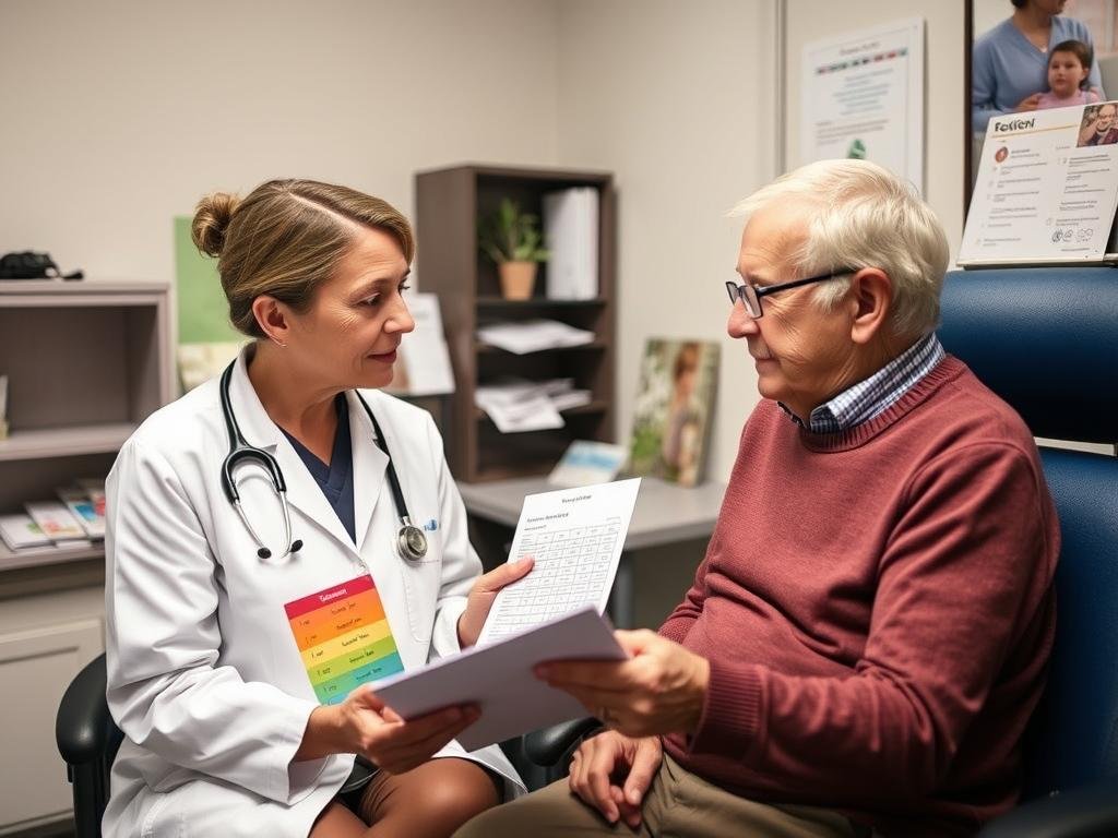 Healthcare provider discussing weight management plan with elderly patient
