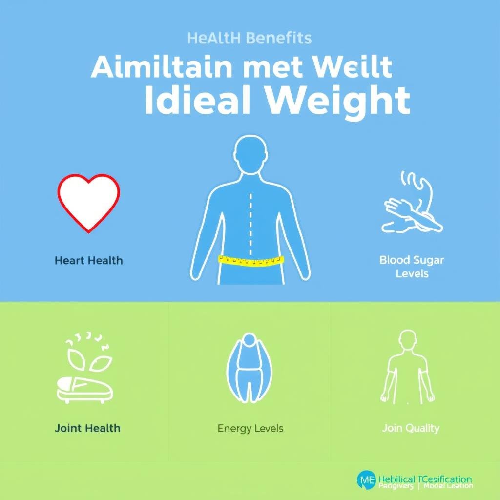 Infographic showing health benefits of maintaining ideal weight range