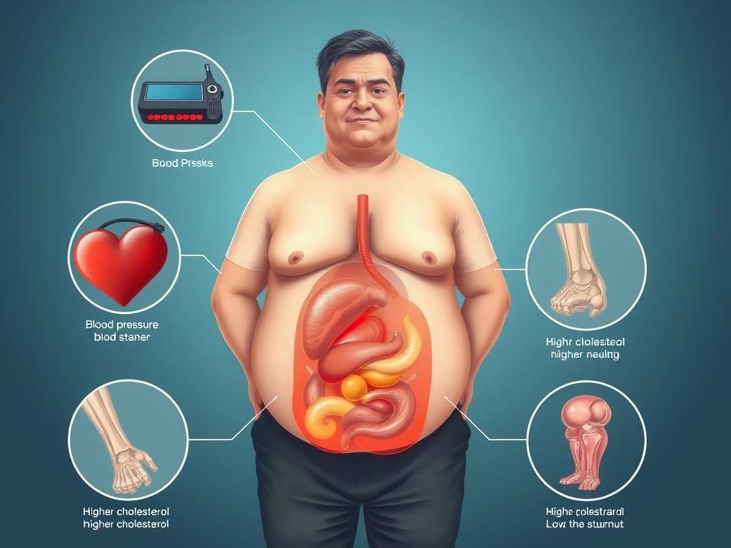Overweight man with visualization of health risks