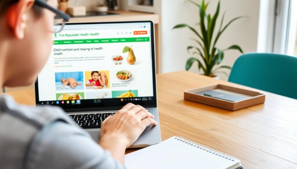 Parent researching child nutrition and BMI Calculator Child information online