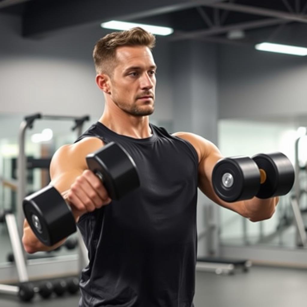 Person performing resistance training with dumbbells Person performing resistance training with dumbbells