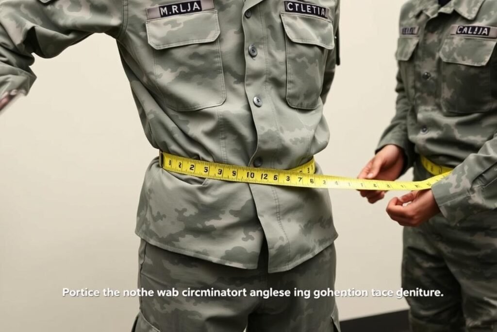 Soldier demonstrating proper waist measurement technique for Army tape test