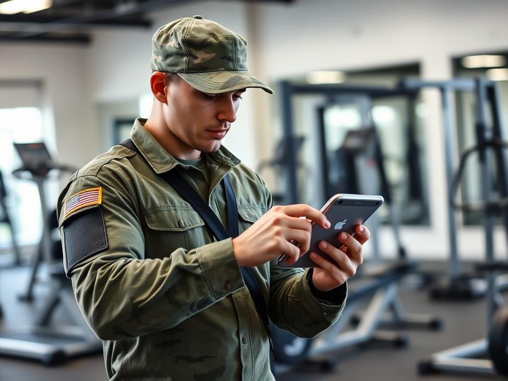 Soldier using digital resources to track fitness progress