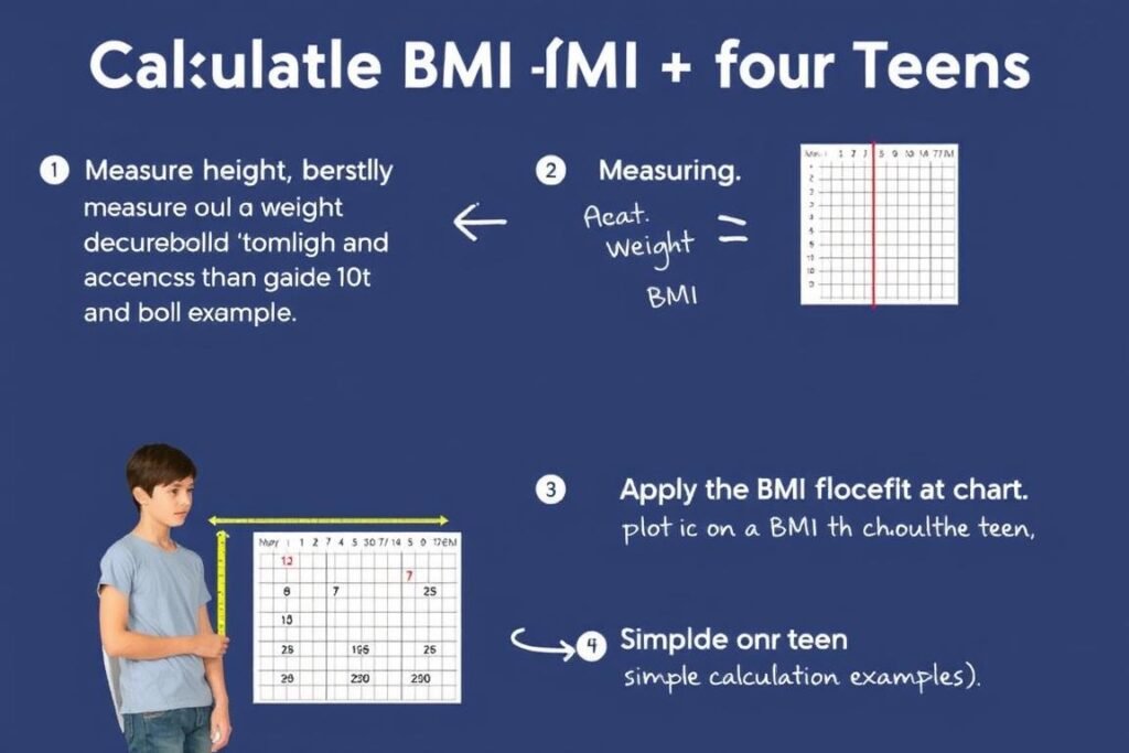 Teen BMI calculation process showing measurement and formula application