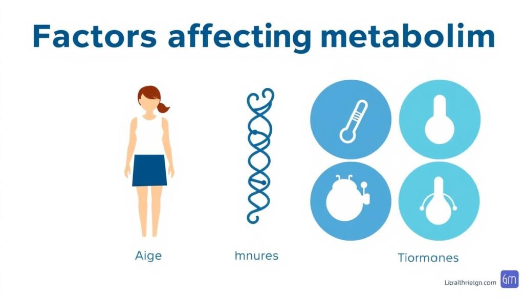 Various factors affecting basal metabolic rate illustrated with icons