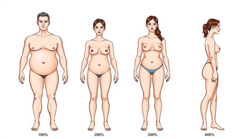 Visual comparison of different body fat percentage ranges in men and women Visual comparison of different body fat percentage ranges in men and women