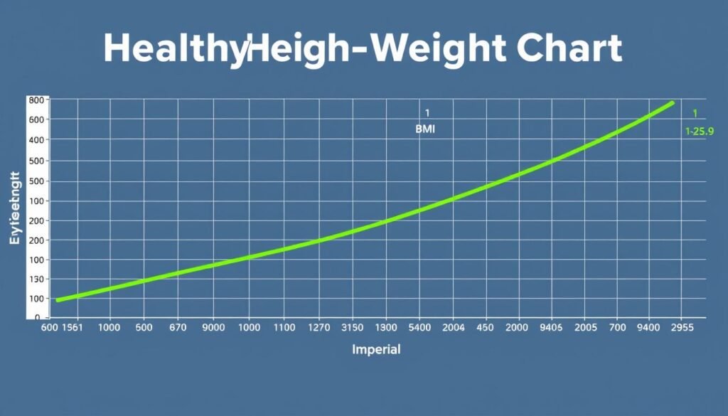 Visual height-weight chart showing healthy weight ranges for different heights