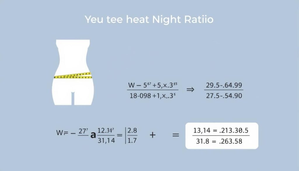 Visual representation of the waist to height ratio formula with example calculation Visual representation of the waist to height ratio formula with example calculation