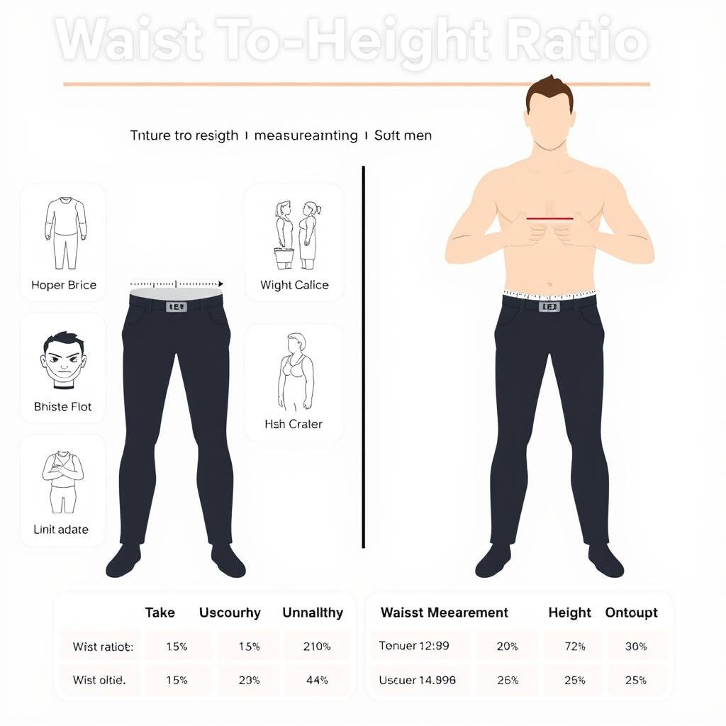 Visual representation of waist-to-height ratio measurement for men